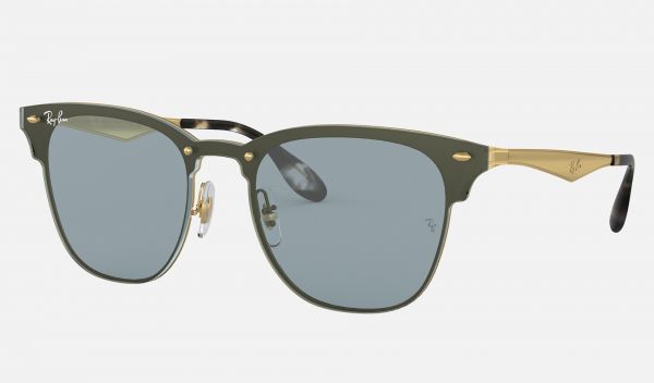 Ray Ban Clubmaster Blaze Clubmaster RB3576 Sunglasses Classic + Gold frame  Blue Classic lens – perfect replica raybans sunglasses uk
