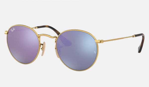 Ray Ban Round Flat Lenses RB3447 Sunglasses Mirror + Gold frame Lilac  Mirror lens – perfect replica raybans sunglasses uk
